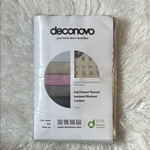 NWT Deconovo Cream & Gray Foil Printed Thermal Insulated Blackout Curtains
